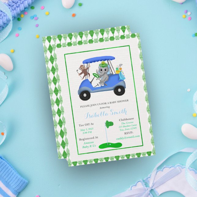 Convites Elefante e Chá de macaco (Swing a hole in one with this adorable golf themed baby shower invitation!)