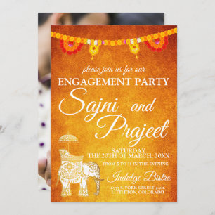 Convites Elefante e Flores Festa de noivado Indiana