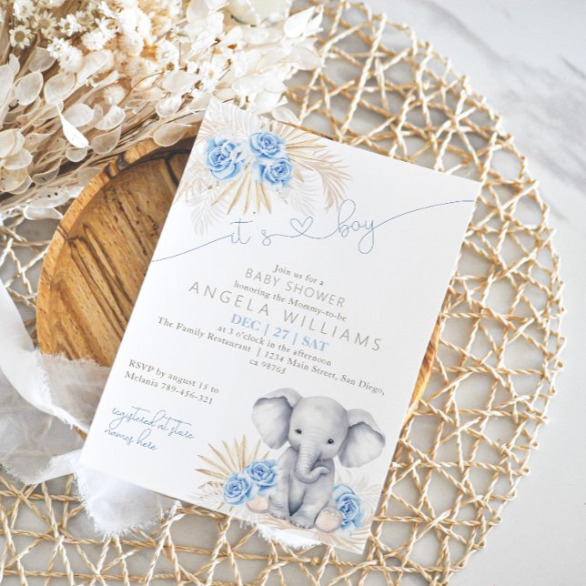 Convites Elefante É um Chá de fraldas Safari Boho Floral (Criador carregado)