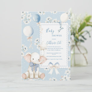 Convites Elefante Floral Azul com Balões Elegante Bebê
