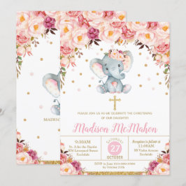 Convites Elefante Floral Blush Batizado Batismo Menina