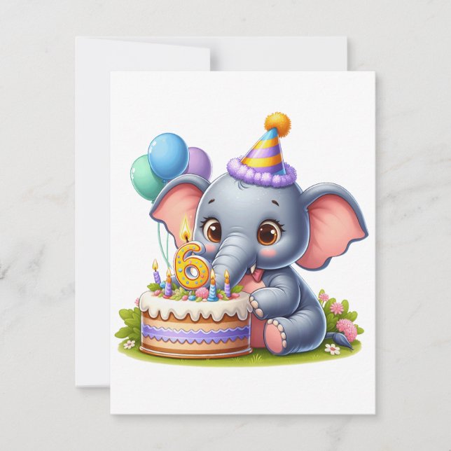 Convites Elefante Fofo Aniversário de 6 anos (Frente)