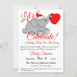 Convites Elefante Fofo, Chá de fraldas Red Santa Hat e Paco