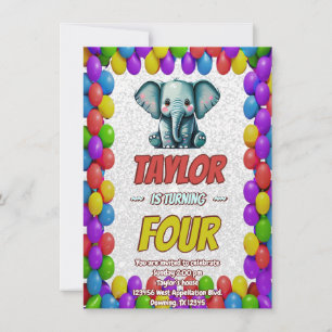 Convites Elefante Fofo Personalizado Aniversário Convidado 