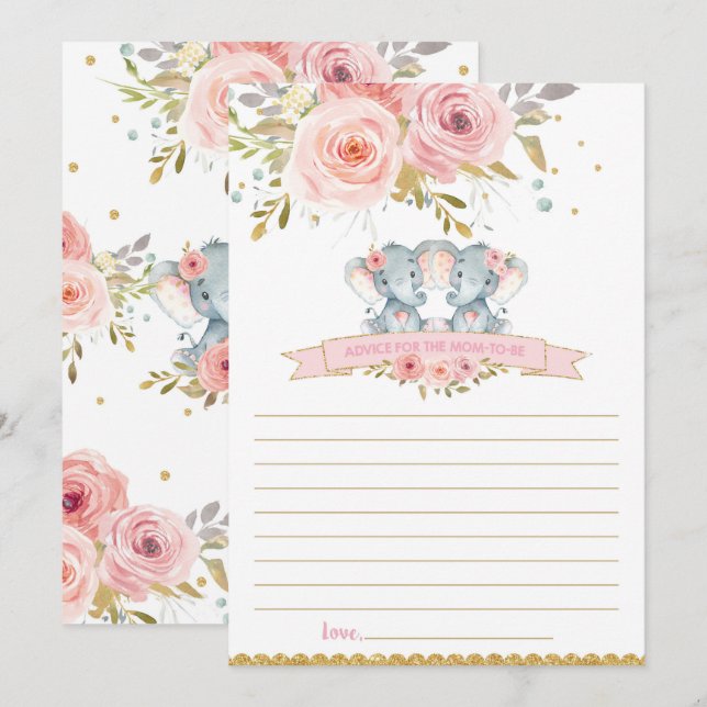 Convites Elefante Garota gêmea conselho para mamãe ser cart (Frente/Verso)