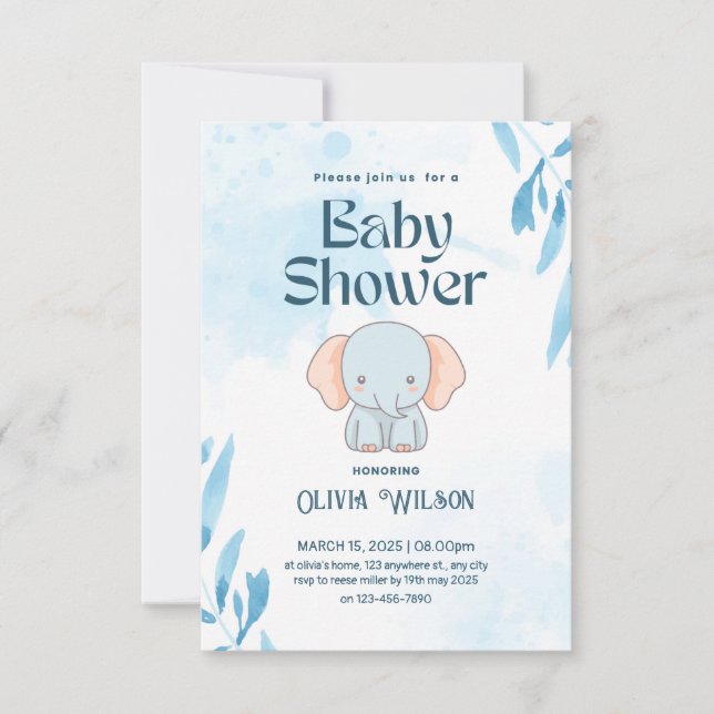 Convites elefante girafa bebê design chuveiro (Frente)