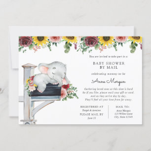 Convites Elefante Girassol e Rosas Chás de fraldas por Corr