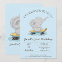 Elefante giro num skate. Aniversário