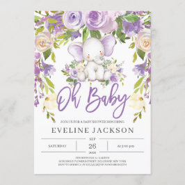 Convites Elefante giro-verde-roxo oh chá de fraldas