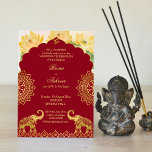 Convites Elefante lótus de ouro de mariona indiana<br><div class="desc">Tradicional fronteira índia com a Marcha Marinha de Casamento,  elefantes lótus flores douradas mandalas com um cartaz de modelo de casamento,  com RSVP na mesma página,  é bom usar um convite digital.</div>