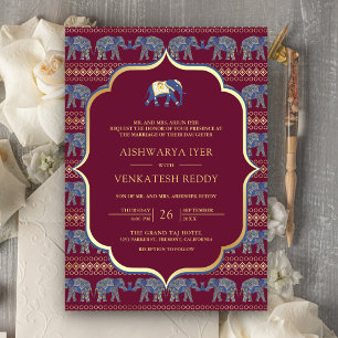 Convites Elefante Marinho de Burgundy em Um Casamento India