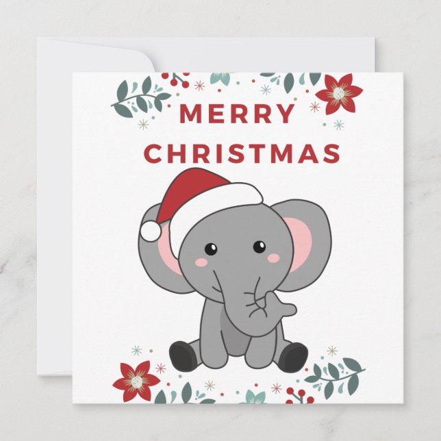 Convites Elefante Natal Neve Inverno Animais Elefantes (Frente)