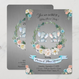 Convites Elefante para Chá de fraldas para garotos, metal p