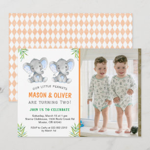 Convites Elefante Pequenos Amendoins Gêmeos Festa de aniver