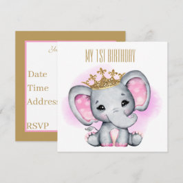 Convites elefante princesa do primeiro aniversário