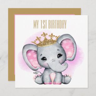 Convites elefante princesa do primeiro aniversário