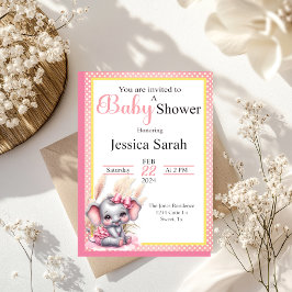 Convites Elefante Rosa Doce - Sorrisos De Amendoim