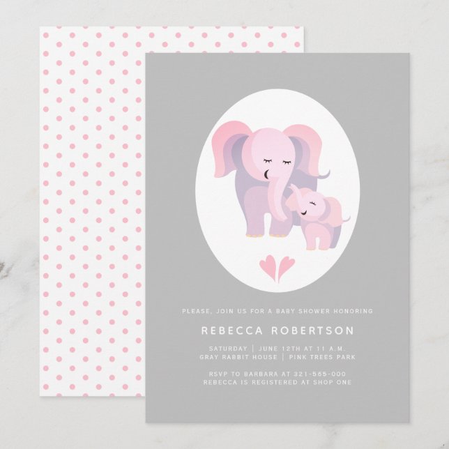 Convites Elefante rosa e chá de menina (Frente/Verso)