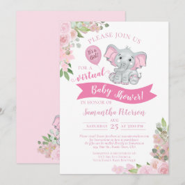 Convites Elefante Rosa e Chá Floral Virtual Baby Girl