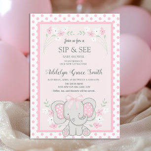 Convites Elefante Rosa Fofo Pontos Bolinhas Flores Chá do B