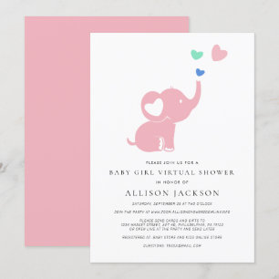 Convites Elefante Rosa-Rosa Chá Mínimo para Menina Virtua