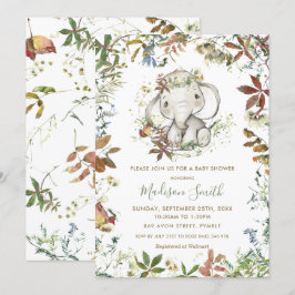 Convites Elefante Russo de Outono Chá de fraldas Neutro de