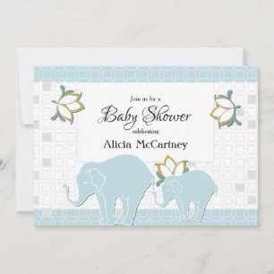 Convites Elefante Safari Floral Blue & Cinza Chá de fraldas