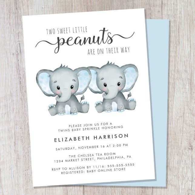 Convites Elefante Twin Boys Baby Sprinkle (Criador carregado)