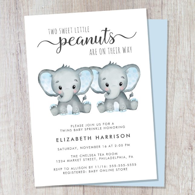 Convites Elefante Twin Boys Baby Sprinkle (Cute twin boys baby sprinkle invitation)