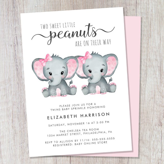 Convites Elefante Twin Girls Baby Sprinkle (Cute twin girls baby sprinkle invitation)