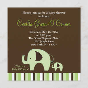 Convites Elefante Verde (Menino ou Menina Neutra) 5x5 Convi