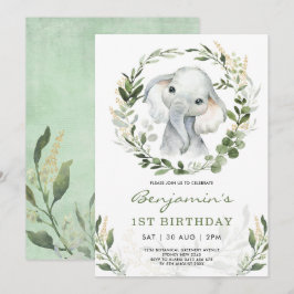 Convites Elefante Verde Moderno | primeiro aniversario Dour