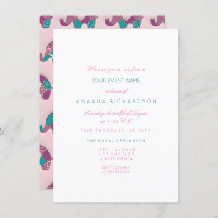 Convites Elefantes Chá de fraldas Rosa-Pastel Roxo