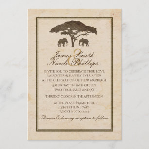 Convites Elefantes da Savana Africana & Casamento Vintage c