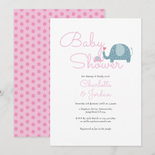 Convites Elefantes de Bolinhas Rosa Baby Shower / Sprinkle