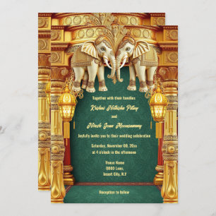 Convites Elefantes indianos com lanternas verdes de ouro lu