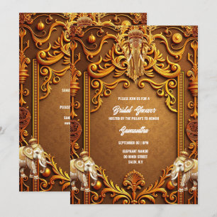 Convites Elefantes indianos douraram bridal hindu tradicion
