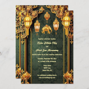 Convites Elefantes luxuosos de flores de lótus