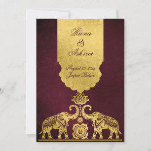 Convites Elefantes marrom e dourado luxuoso casamento india