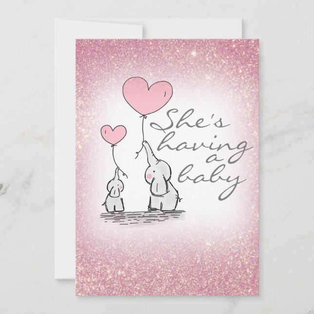 Convites Elefantes Rosa-Rosa-chá de fraldas (Frente)