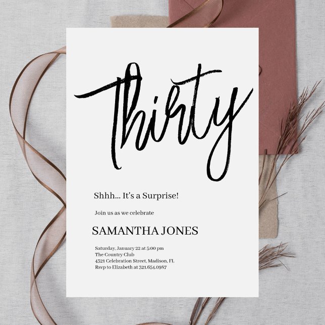 Convites Elegan White e Black 3aniversário de 30 anos Party (Criador carregado)