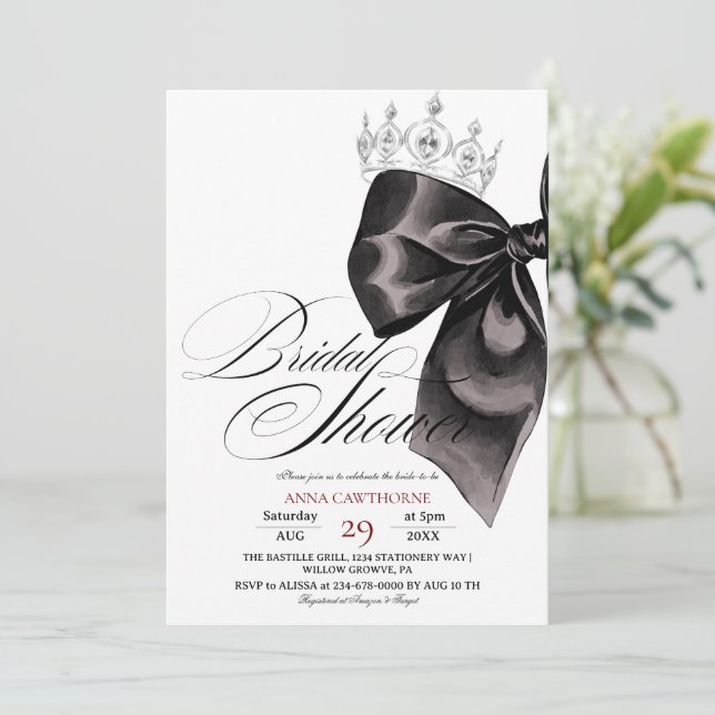 Convites Elegance Black Bow Bridal Shower (Em pé/Frente)