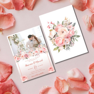 Convites Elegance Dusty Pink Floral Com Casamento Fotográfi