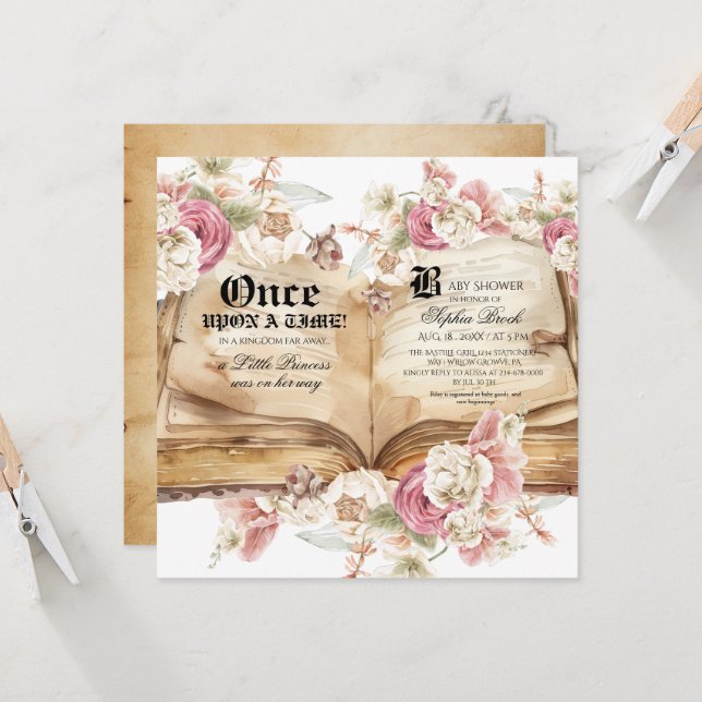 Convites Elegance Pink Rose Floral Royal Baby Shower (Frente/Verso In Situ)