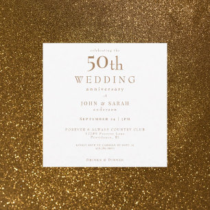 Convites Elegance Square Branco & Ouro 50º Aniversário 