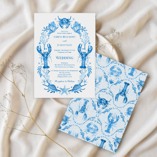 Convites Elegância à Beira-Mar Azul Aquarela Casamento Cost