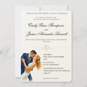 Convites Elegância Atemporal Casal Romance Dourado Casament