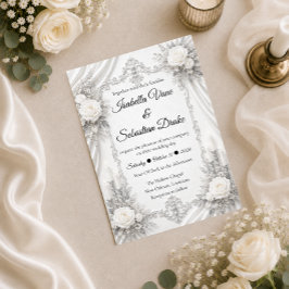Convites Elegância Atemporal de Prata e Marfim Casamento