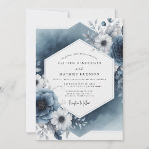 Convites Elegância Botânica Azul Ardesia Casamento