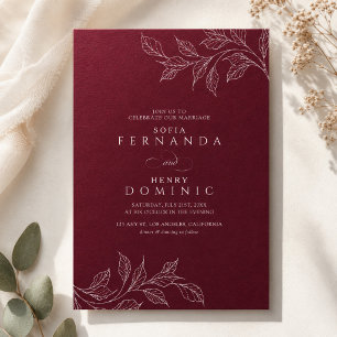 Convites Elegância Botânica em Burgundy para Casamento Mode